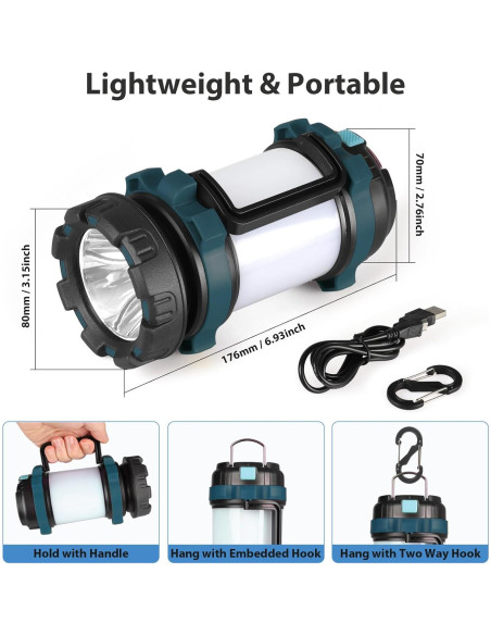 Linterna de Camping BOBKID 2 Paquetes 1000LM Recargable USB