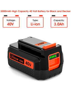 2 Baterías de Reemplazo 40V 3000mAh Litio Enermall para Black & Decker 2