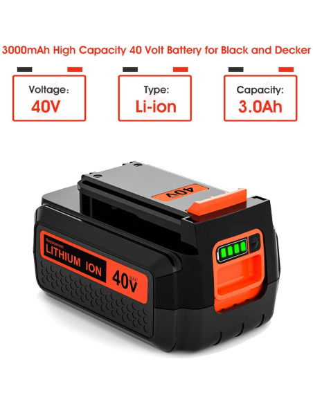 2 Baterías de Reemplazo 40V 3000mAh Litio Enermall para Black & Decker