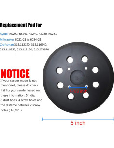 Almohadilla de Lijadora 5" Tockrop para Ryobi y Ridgid 2