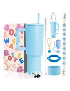 Taza Aislada Sanilinwild 40 oz Azul con Asa y Popote