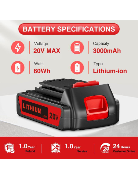 Batería de Reemplazo VANTTECH 20V 3000mAh para Black & Decker