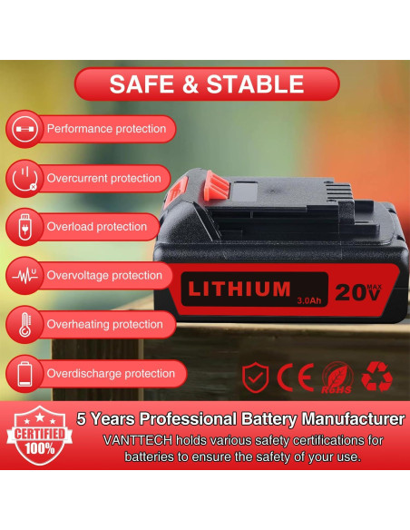 Batería de Reemplazo VANTTECH 20V 3000mAh para Black & Decker