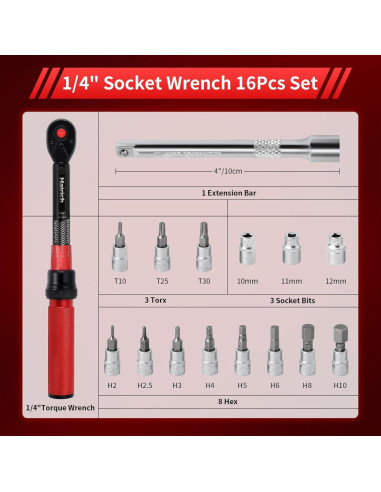 Juego de Llave de Torque Hairich 16PCS 2.3-24.9 N.M para Bicicleta