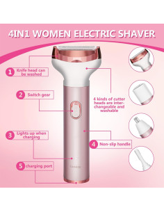 Afeitadora eléctrica para mujeres MKIOVH 4 en 1 Rosa 2