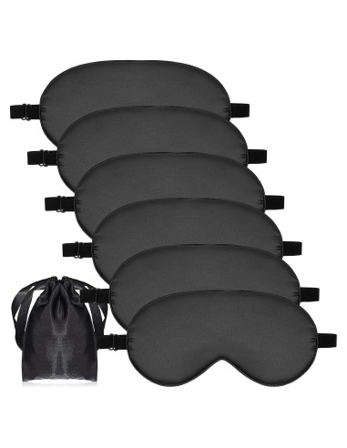 6 Piezas Máscaras de Sueño de Seda Geyoga Ajustables Negro