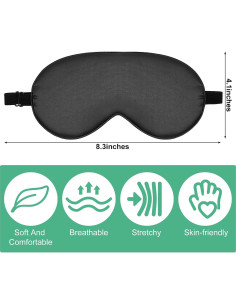 6 Piezas Máscaras de Sueño de Seda Geyoga Ajustables Negro 2