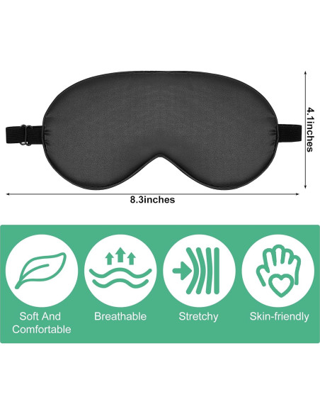 6 Piezas Máscaras de Sueño de Seda Geyoga Ajustables Negro