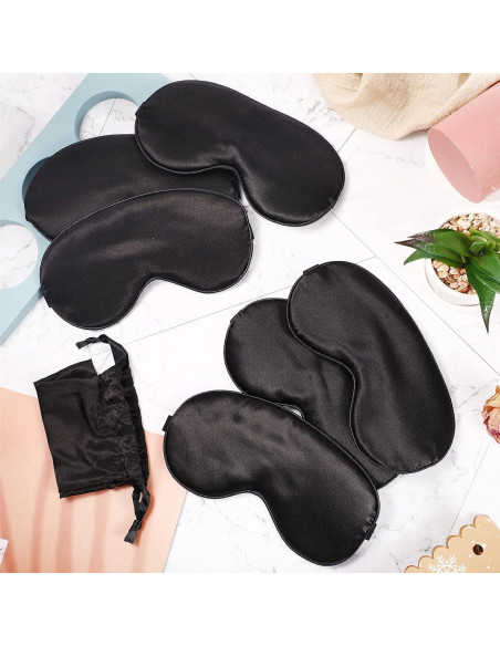 6 Piezas Máscaras de Sueño de Seda Geyoga Ajustables Negro