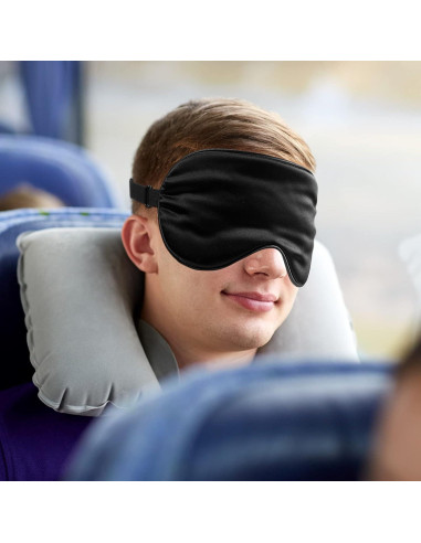 6 Piezas Máscaras de Sueño de Seda Geyoga Ajustables Negro