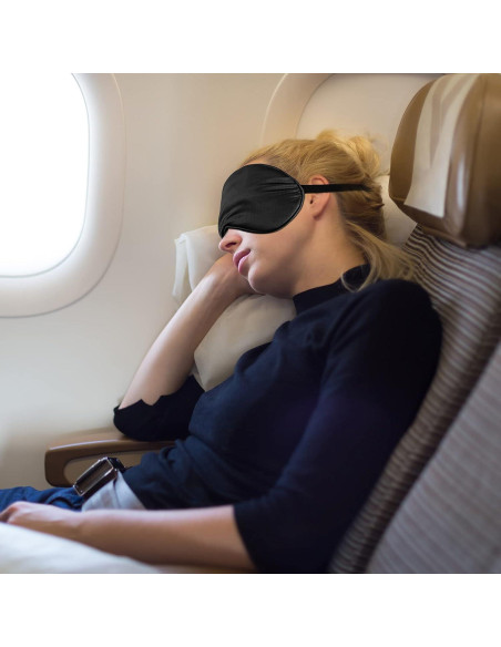 6 Piezas Máscaras de Sueño de Seda Geyoga Ajustables Negro