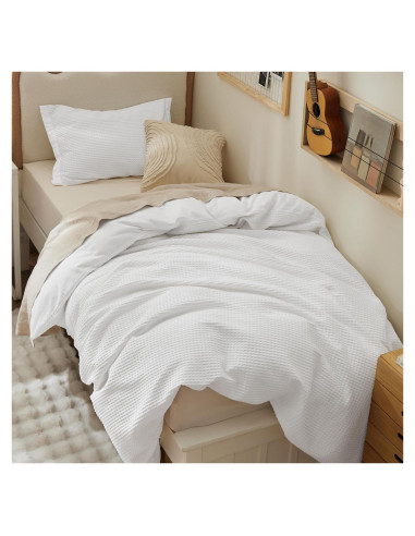 Funda de Edredón Bedsure Doble Algodón Waffle Blanco Coco 2 Piezas
