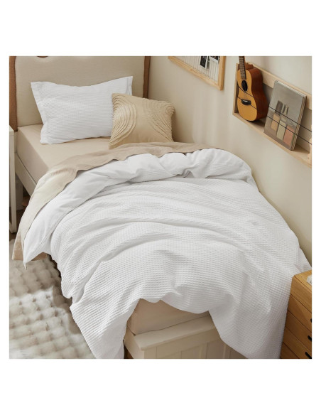 Funda de Edredón Bedsure Doble Algodón Waffle Blanco Coco 2 Piezas