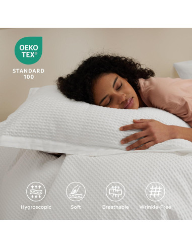 Funda de Edredón Bedsure Doble Algodón Waffle Blanco Coco 2 Piezas