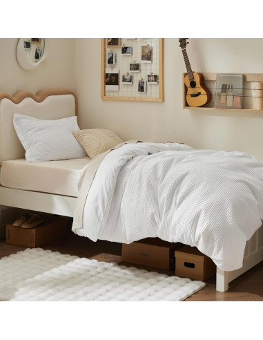 Funda de Edredón Bedsure Doble Algodón Waffle Blanco Coco 2 Piezas