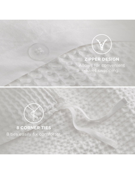 Funda de Edredón Bedsure Doble Algodón Waffle Blanco Coco 2 Piezas