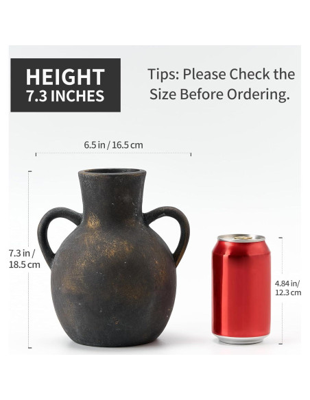 Jarrón de Cerámica Rústico SIDUCAL 18.5 cm 2 Asas Decorativo