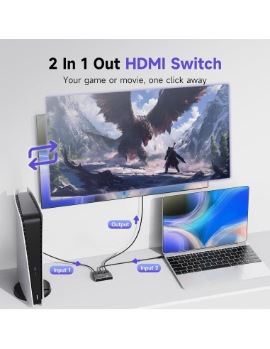 Conmutador HDMI 8K 60Hz 2 en 1 Aluminio Compatible PS5 Xbox