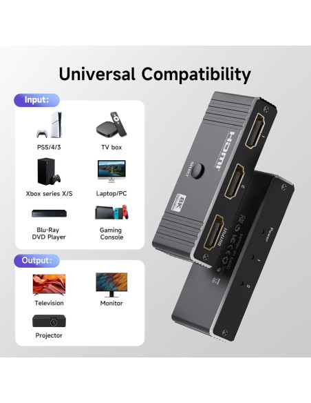 Conmutador HDMI 8K 60Hz 2 en 1 Aluminio Compatible PS5 Xbox