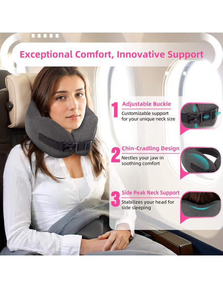 Juego de Almohada de Viaje Nadachi Espuma de Memoria Gris