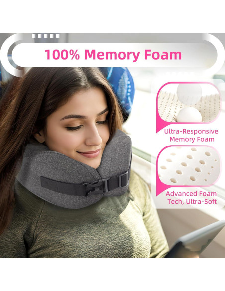 Juego de Almohada de Viaje Nadachi Espuma de Memoria Gris