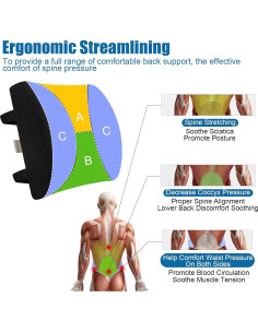 Cojín Lumbar LOVEHOME Espuma Viscoelástica Negro 15x46 cm 2