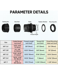 Kit de Conectores de Cable TICONN IP68 20 Piezas Nylon Negro 2