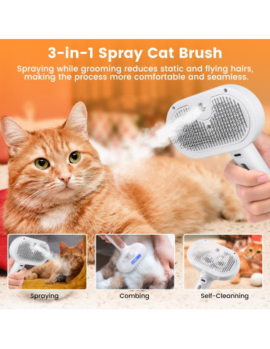 Cepillo de vapor para gatos FourSeas 3 en 1 con spray
