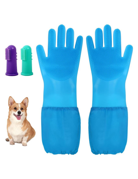 Guantes de Aseo para Mascotas ROBATUN Azul 2-en-1 Silicona