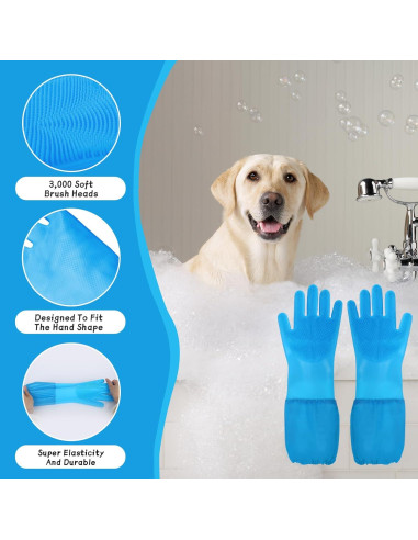 Guantes de Aseo para Mascotas ROBATUN Azul 2-en-1 Silicona
