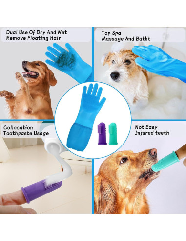 Guantes de Aseo para Mascotas ROBATUN Azul 2-en-1 Silicona