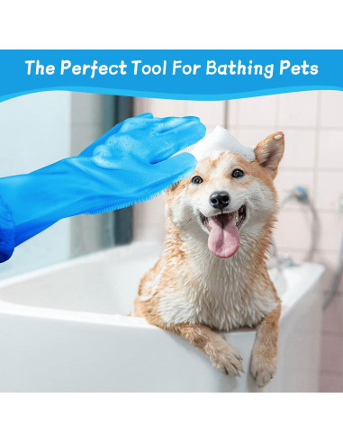Guantes de Aseo para Mascotas ROBATUN Azul 2-en-1 Silicona