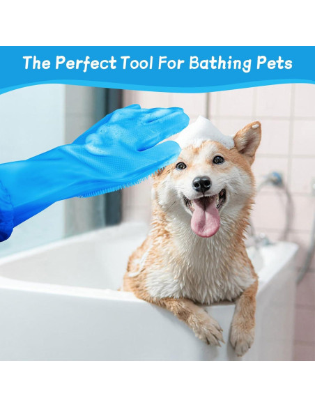 Guantes de Aseo para Mascotas ROBATUN Azul 2-en-1 Silicona