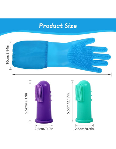 Guantes de Aseo para Mascotas ROBATUN Azul 2-en-1 Silicona