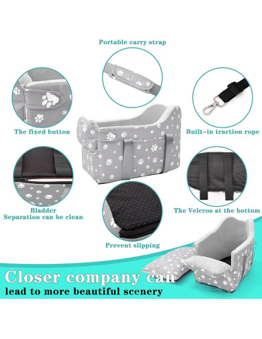 Asiento de Coche para Perros Cullaby Gris hasta 6.8 kg