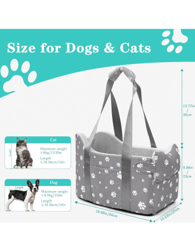 Asiento de Coche para Perros Cullaby Gris hasta 6.8 kg