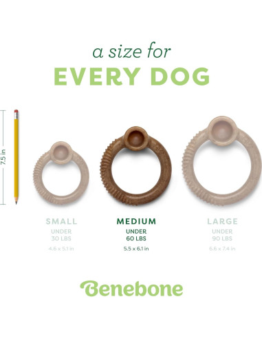 Benebone Anillo Masticable Duradero para Perros Mediano Tocino