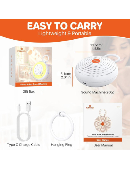 Máquina de Sonido Portátil FUNYKICH con Luz Nocturna 24 Sonidos