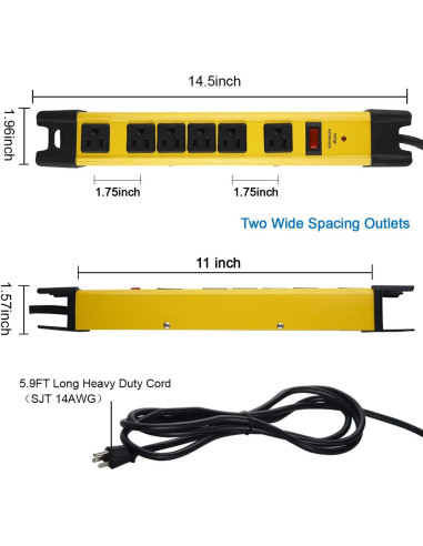 Regleta de Sobretensión CCCEI 6 Enchufes 15A 1200J Amarillo 1.83M