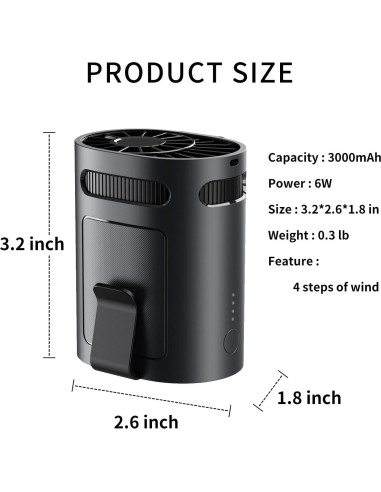 Ventilador Clip de Cintura BananaDeer, Recargable, 4 Velocidades