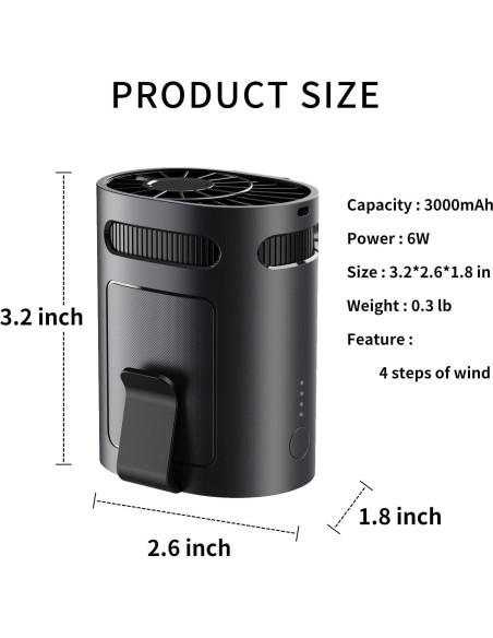Ventilador Clip de Cintura BananaDeer, Recargable, 4 Velocidades