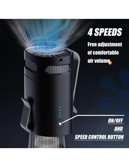 Ventilador Clip de Cintura BananaDeer, Recargable, 4 Velocidades