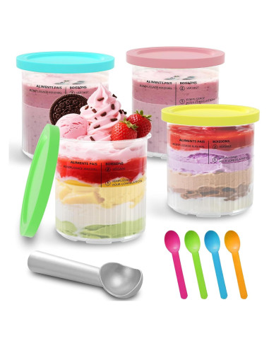 Contenedores de Helado MIKESIER 24oz - Paquete de 4, Apto para Ninja Creami
