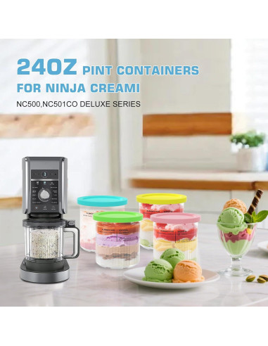 Contenedores de Helado MIKESIER 24oz - Paquete de 4, Apto para Ninja Creami