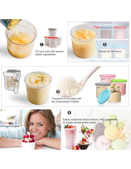 Contenedores de Pint 16oz Kaluly para Ninja Creami - Paquete de 4