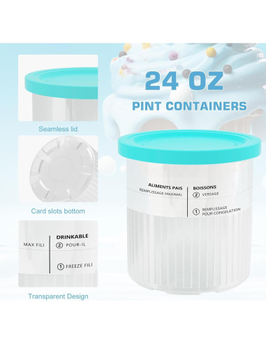 Contenedores de Helado MIKESIER 24oz - Paquete de 4, Apto para Ninja Creami