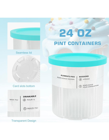 Contenedores de Helado MIKESIER 24oz - Paquete de 4, Apto para Ninja Creami