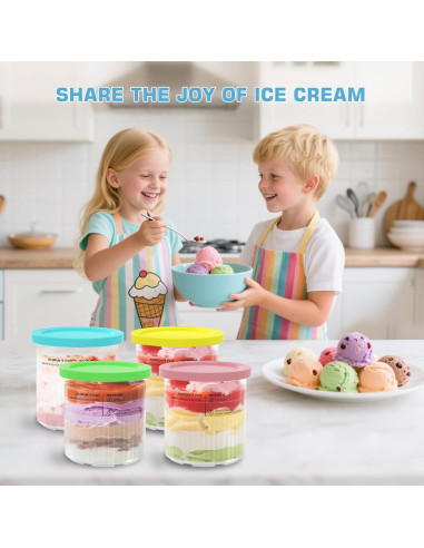 Contenedores de Helado MIKESIER 24oz - Paquete de 4, Apto para Ninja Creami