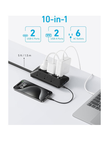 Regleta de Enchufes Anker 10-en-1 con USB y Cable 1.5m