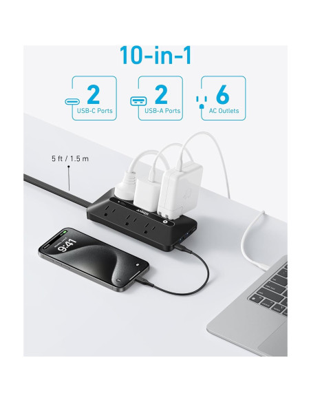 Regleta de Enchufes Anker 10-en-1 con USB y Cable 1.5m Regleta de Enchufes Anker 10-en-1 con USB y Cable 1.5m